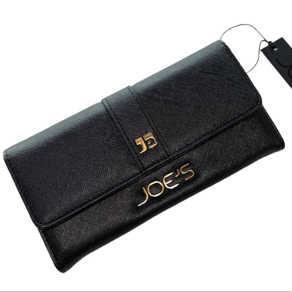 JOE'S Jeans Wallet Fold Over Front Snap Closure Gold Hardware NWT Salute Black